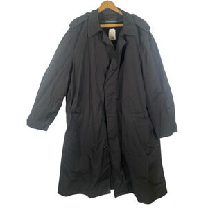 US Military Trench Coat Jacket Black Faux Fur Lined All Weather Mens Size 46R